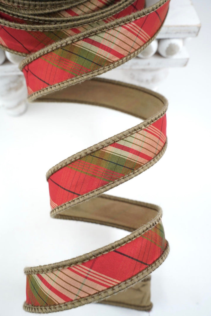John Mark, Diagonal Plaid, Wired Ribbon - 1" - Greenery MarketWired RibbonJME-WN25-099-RED-1
