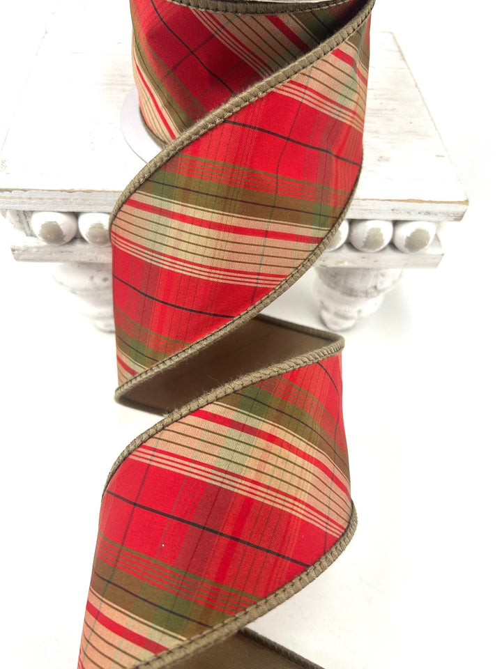 John Mark, Diagonal Plaid, Wired Ribbon - 2.5” - Greenery MarketWired RibbonJME-WN25-099-RED-2.5
