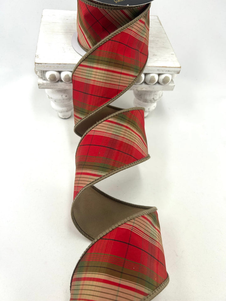 John Mark, Diagonal Plaid, Wired Ribbon - 2.5” - Greenery MarketWired RibbonJME-WN25-099-RED-2.5