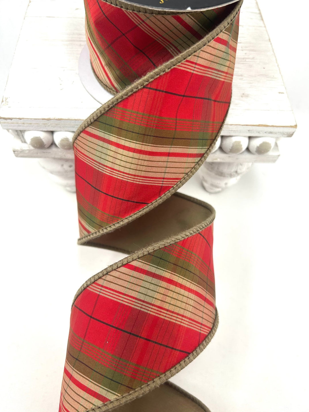 John Mark, Diagonal Plaid, Wired Ribbon - 2.5” - Greenery MarketWired RibbonJME-WN25-099-RED-2.5