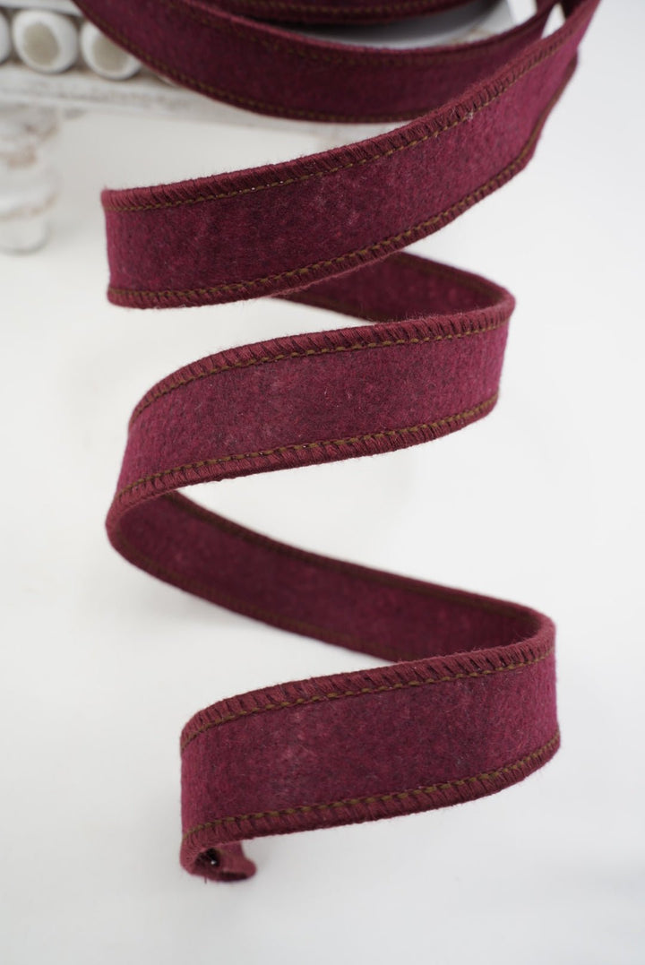 John Mark, Eggplant, Felted Wired Ribbon - 1" - Greenery MarketWired RibbonJME-WN25-005-EGP-1