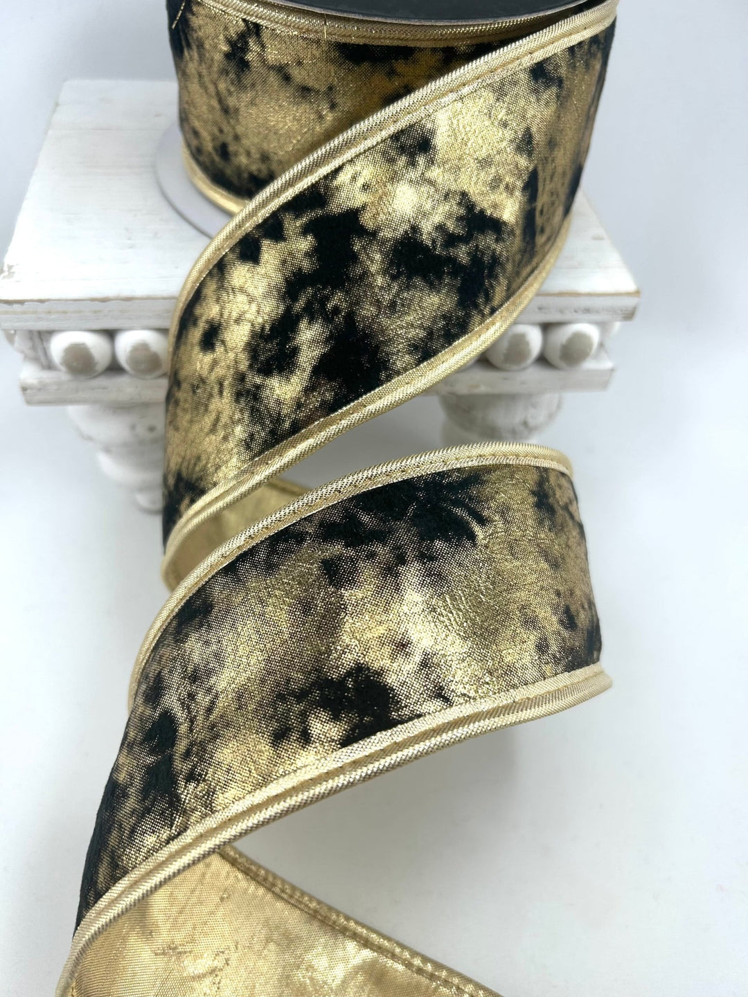 John Mark, Gold Foil Velvet Wired Ribbon 2.5” - Greenery MarketWired RibbonJME-WN25-212-BK/GOLD-2.5