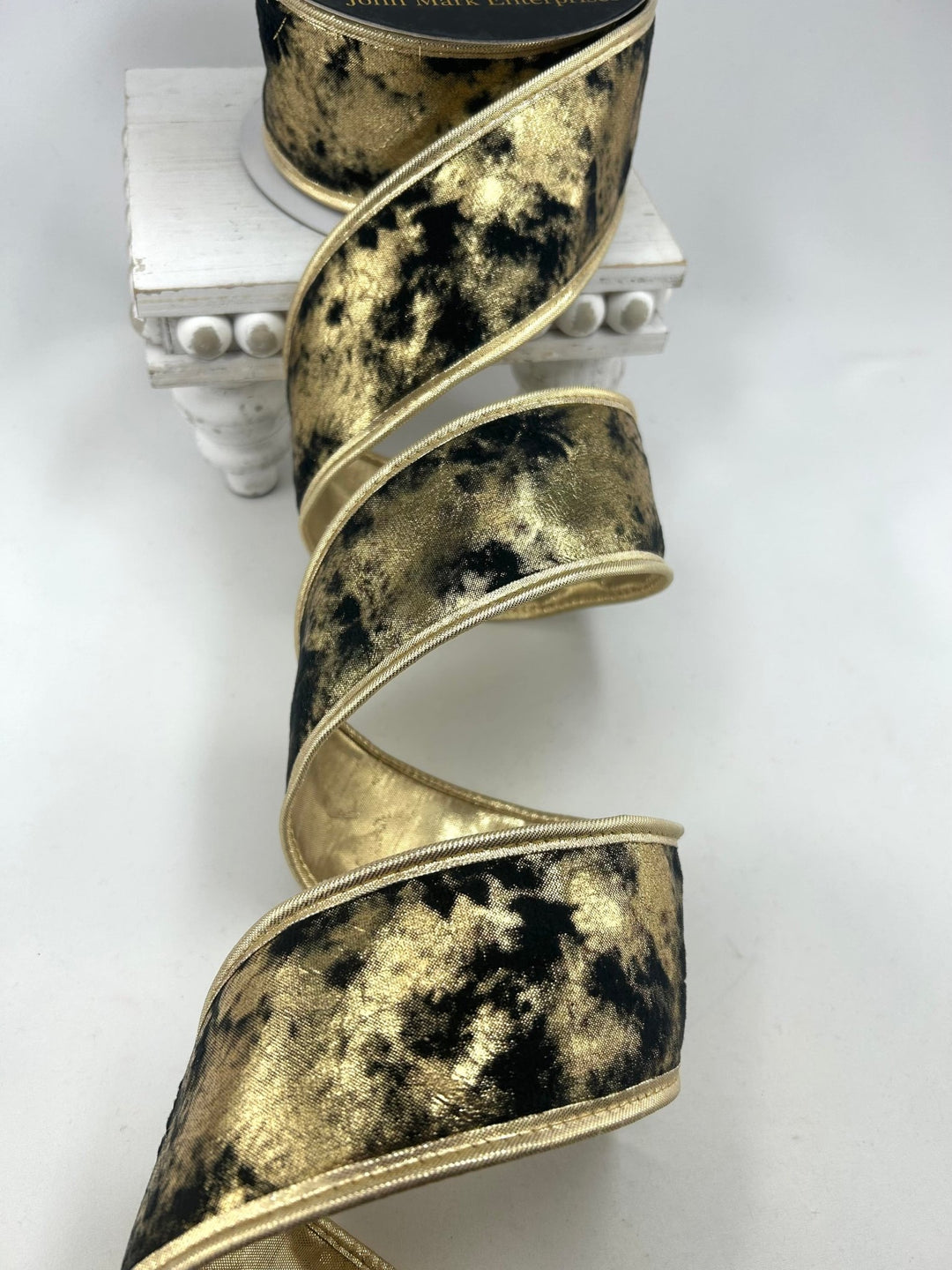 John Mark, Gold Foil Velvet Wired Ribbon 2.5” - Greenery MarketWired RibbonJME-WN25-212-BK/GOLD-2.5