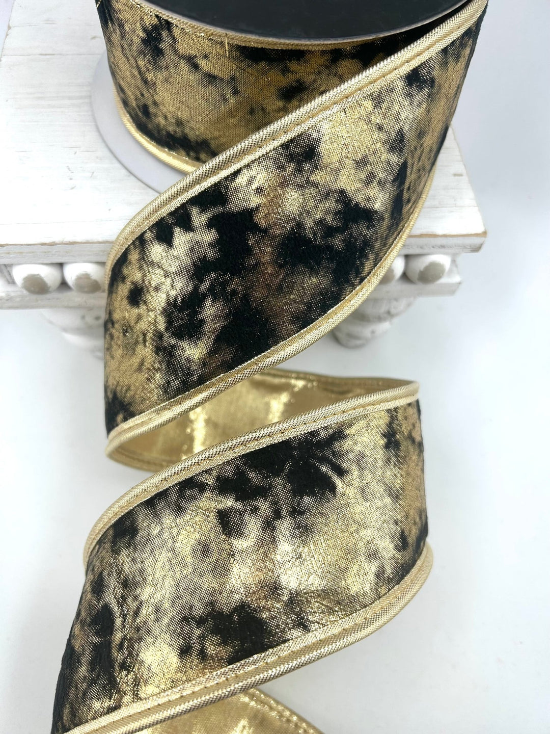 John Mark, Gold Foil Velvet Wired Ribbon 2.5” - Greenery MarketWired RibbonJME-WN25-212-BK/GOLD-2.5