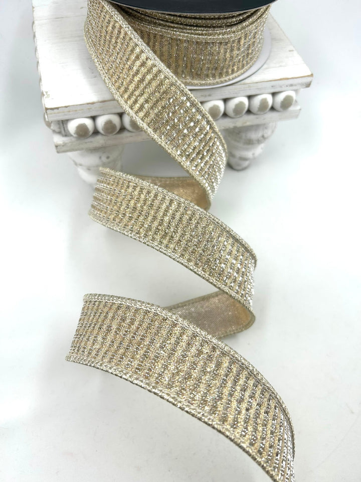 John Mark, Gold Square Dupion Trim Wired Ribbon - 1.5" - Greenery MarketWired RibbonJME-WN25-072-GOLD-1.5