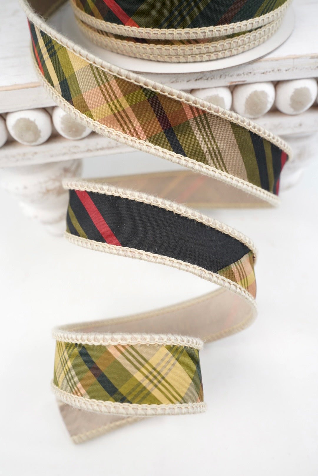 John Mark, Green Huntington Plaid Taffeta Wired Ribbon - 1" - Greenery MarketWired RibbonJME-WN25-040-GREEN-1