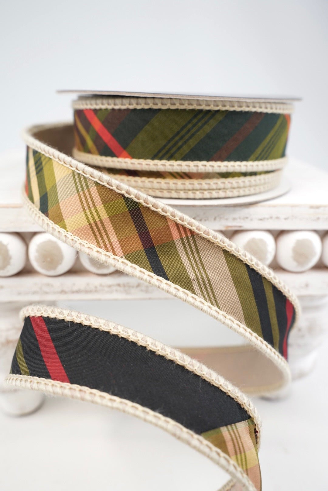 John Mark, Green Huntington Plaid Taffeta Wired Ribbon - 1" - Greenery MarketWired RibbonJME-WN25-040-GREEN-1