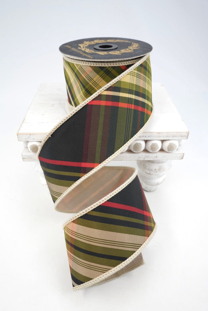 John Mark, Green Huntington Plaid Taffeta Wired Ribbon - 2.5" - Greenery MarketWired RibbonJME-WN25-040-GREEN-2.5