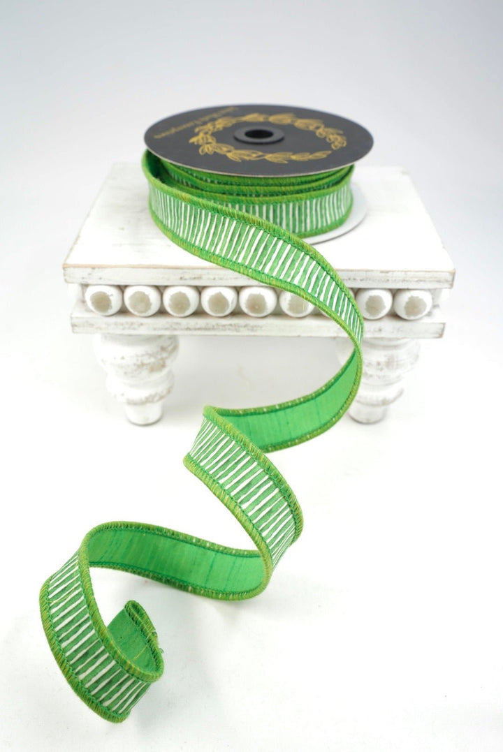 John Mark, Green Mini Stripe Dupion Wired Ribbon - 1" - Greenery MarketWired RibbonJME-WN25-104-GRN-1