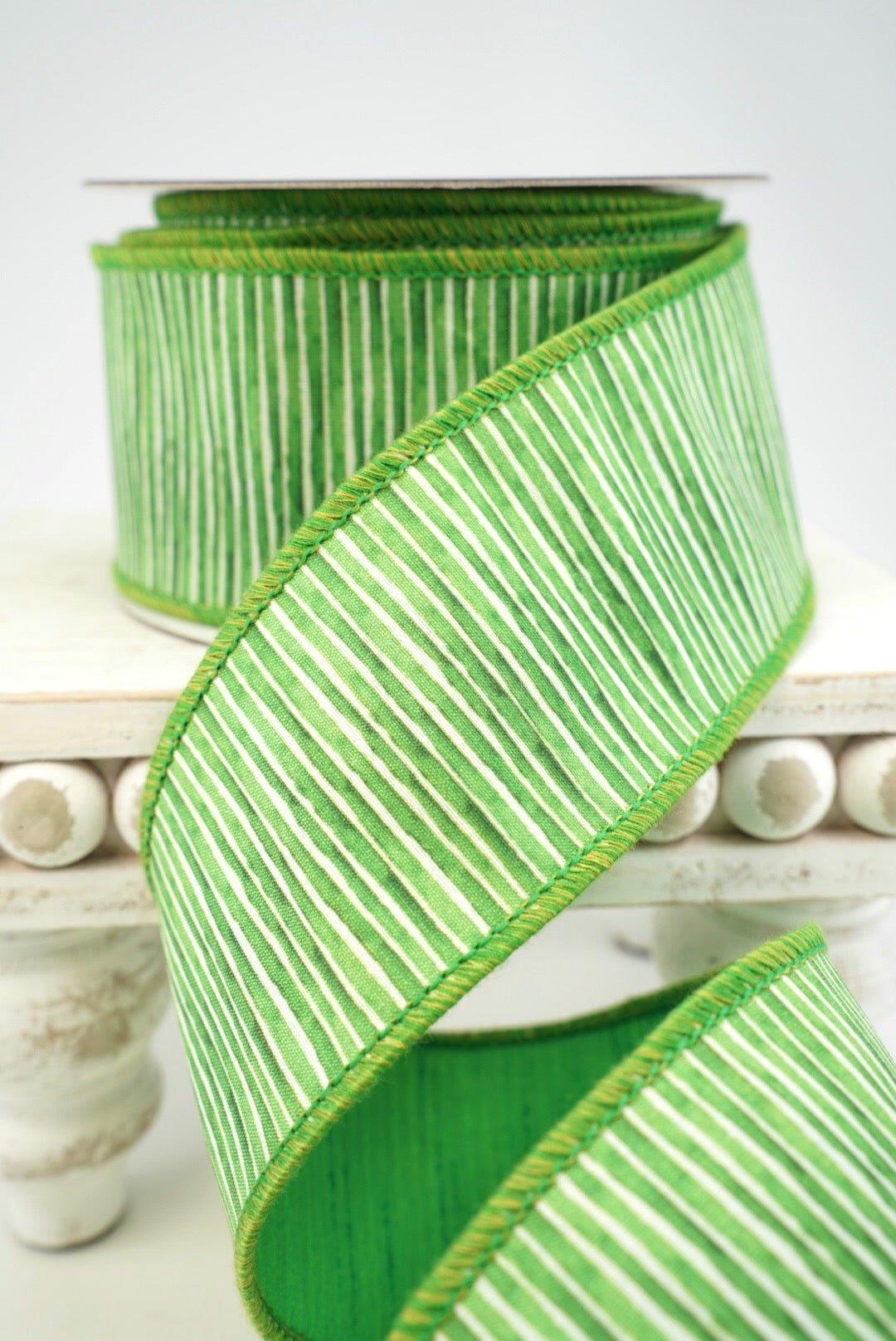 John Mark, Green Mini Stripe Dupion Wired Ribbon - 2.5" - Greenery MarketWired RibbonJME-WN25-104-GRN-2.5