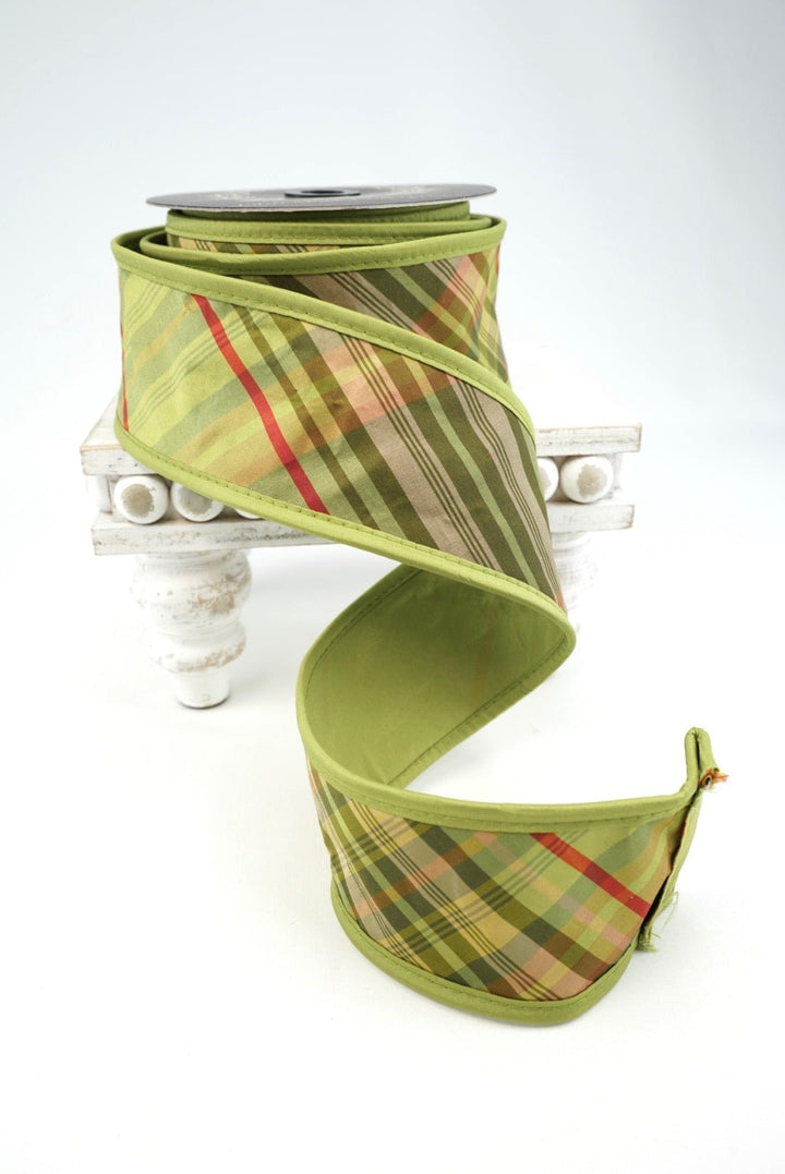 John Mark, Green Plaid Taffeta Wired Ribbon - 2.5" - Greenery MarketWired RibbonJME-WN25-036-GREEN-2.5