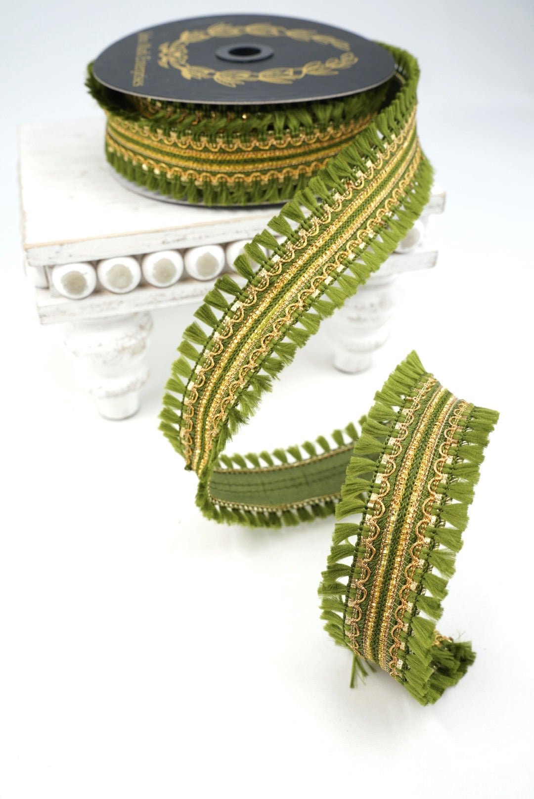 John Mark, Green Tassel Fringe Dupion Wired Ribbon - 1.5" - Greenery MarketWired RibbonJME-WN25-179-GRN