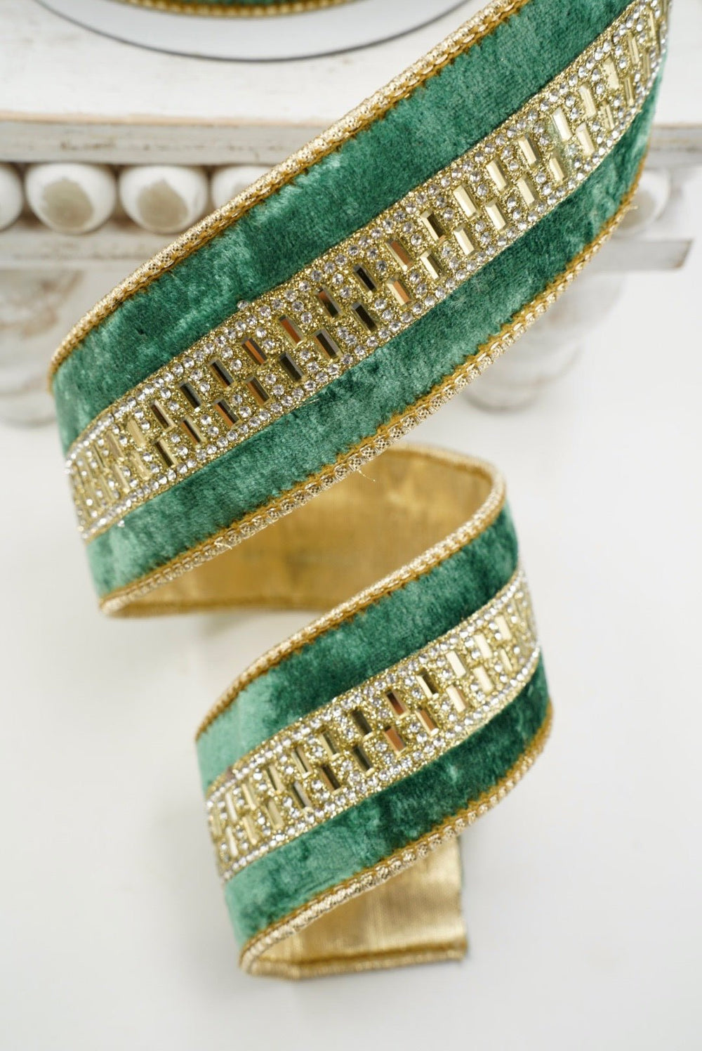 John Mark, Green Velvet Trim Wired Ribbon - 1.5" - Greenery MarketWired RibbonJME-WN25-020-GRN-1.5