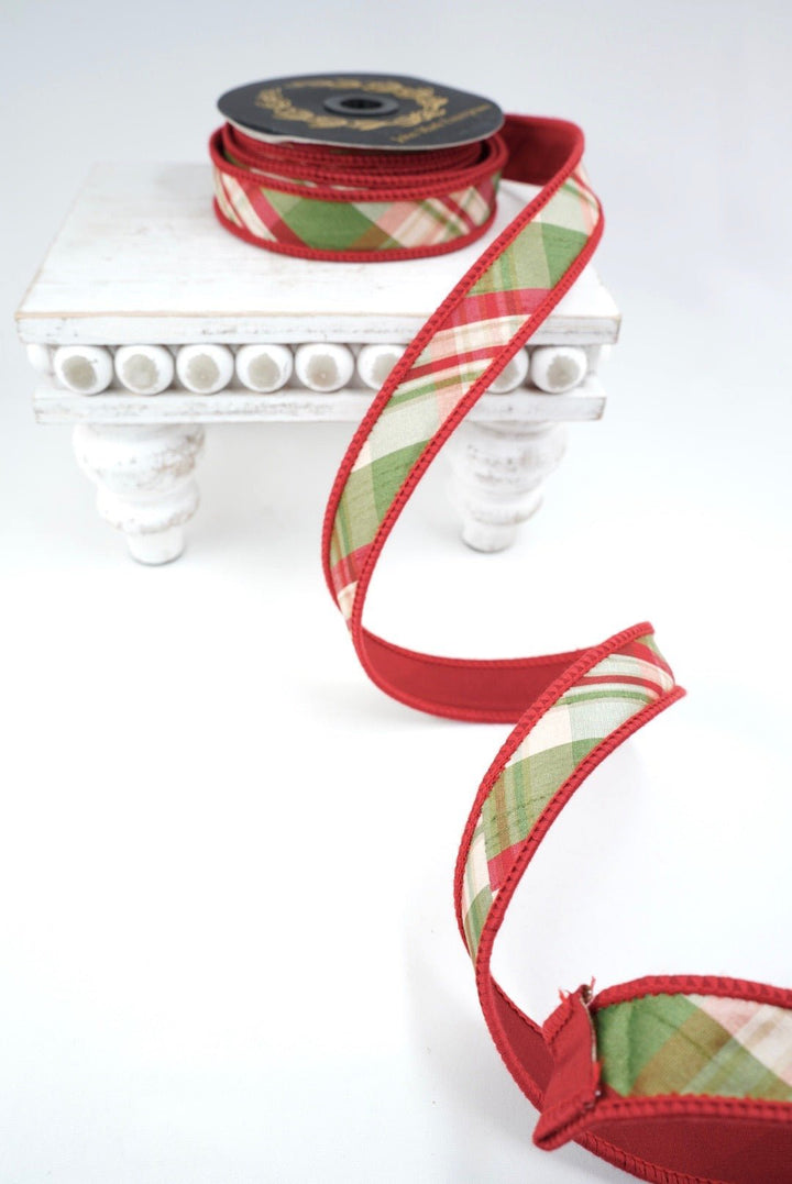 John Mark, Holiday Plaid, Wired Ribbon - 1" - Greenery MarketWired RibbonJME-WN25-095-RED-1