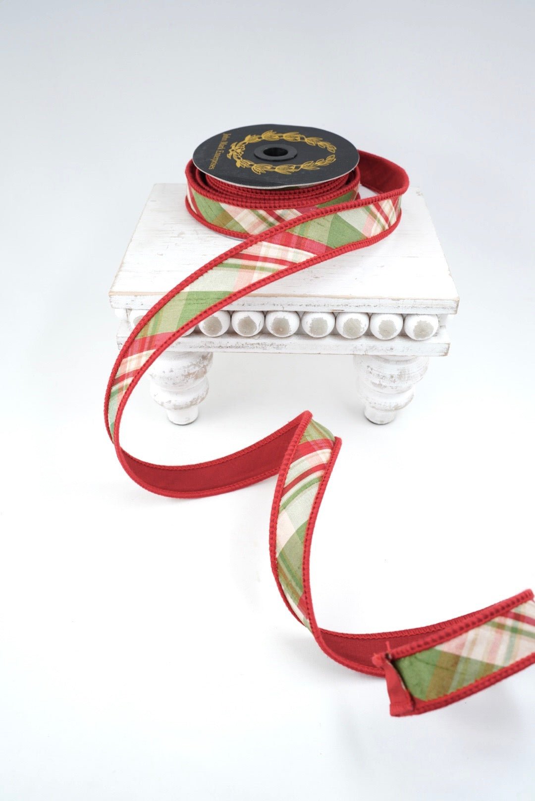 John Mark, Holiday Plaid, Wired Ribbon - 1" - Greenery MarketWired RibbonJME-WN25-095-RED-1