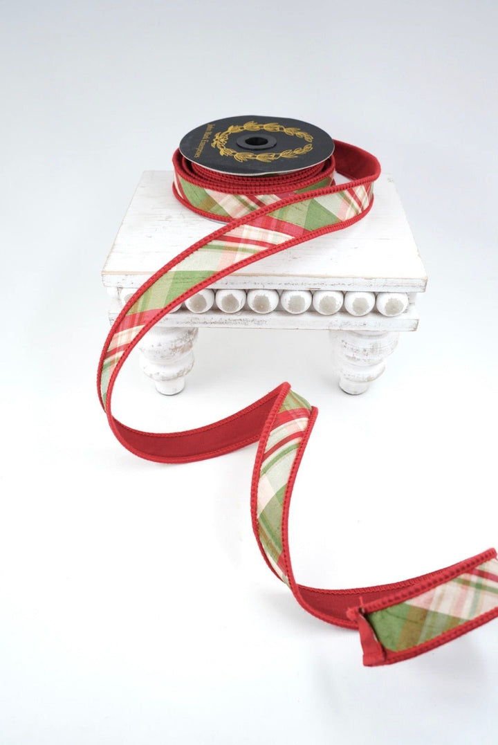 John Mark, Holiday Plaid, Wired Ribbon - 1" - Greenery MarketWired RibbonJME-WN25-095-RED-1