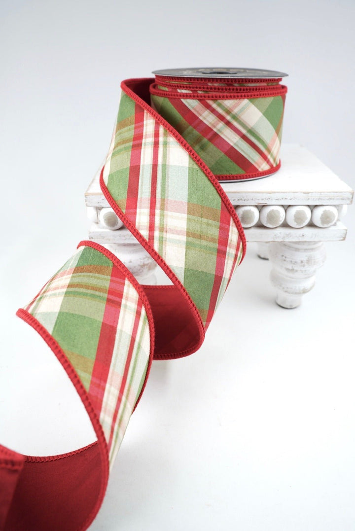 John Mark, Holiday Plaid, Wired Ribbon - 2.5” - Greenery MarketWired RibbonJME-WN25-095-RED-2.5