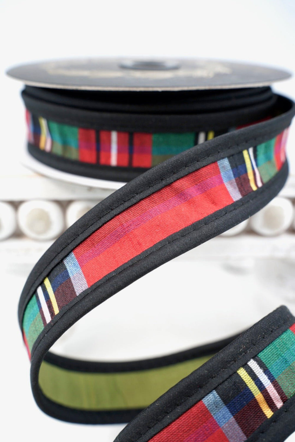 John Mark, Olive Back, Royal Stewart Plaid Dupion Wired Ribbon - 1" - Greenery MarketWired RibbonJME-WN25-037-PLAID-1