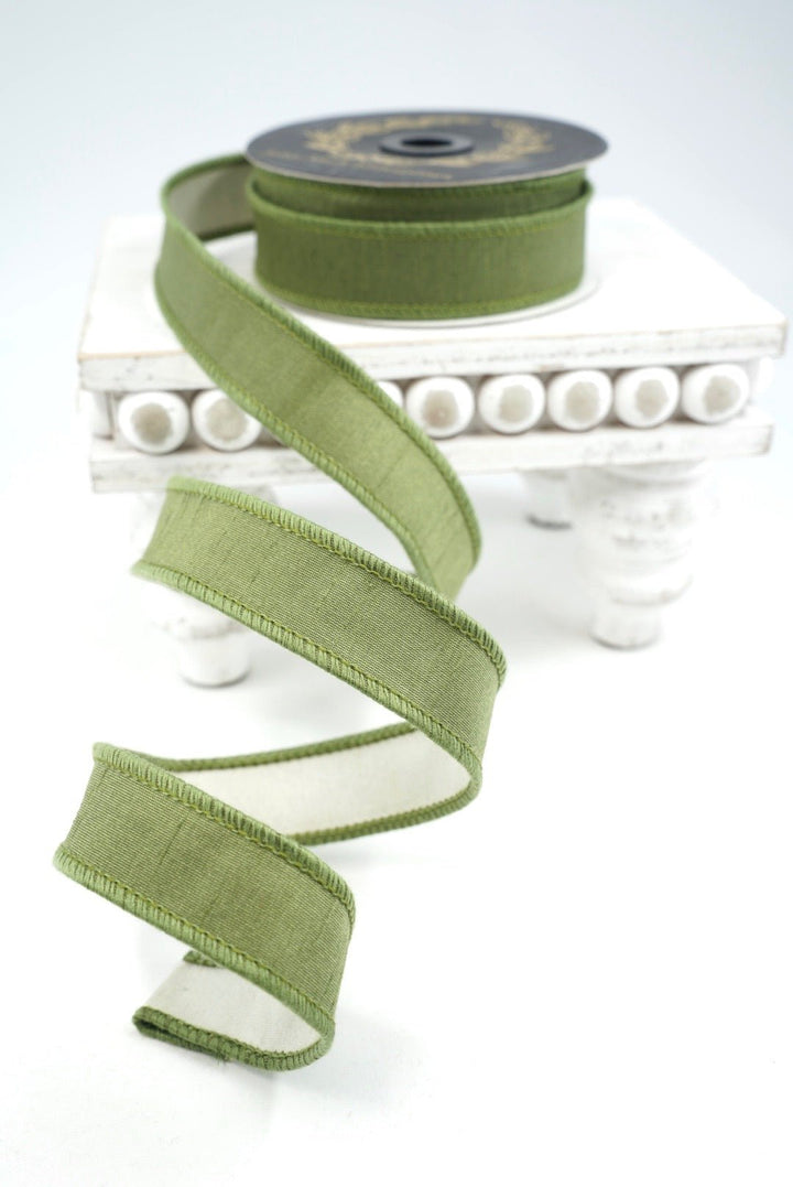 John Mark, Olive Dupion Wired Ribbon - 1" - Greenery MarketWired RibbonJME-WN25-014-OLIVE-1