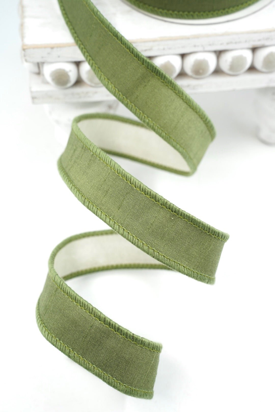 John Mark, Olive Dupion Wired Ribbon - 1" - Greenery MarketWired RibbonJME-WN25-014-OLIVE-1