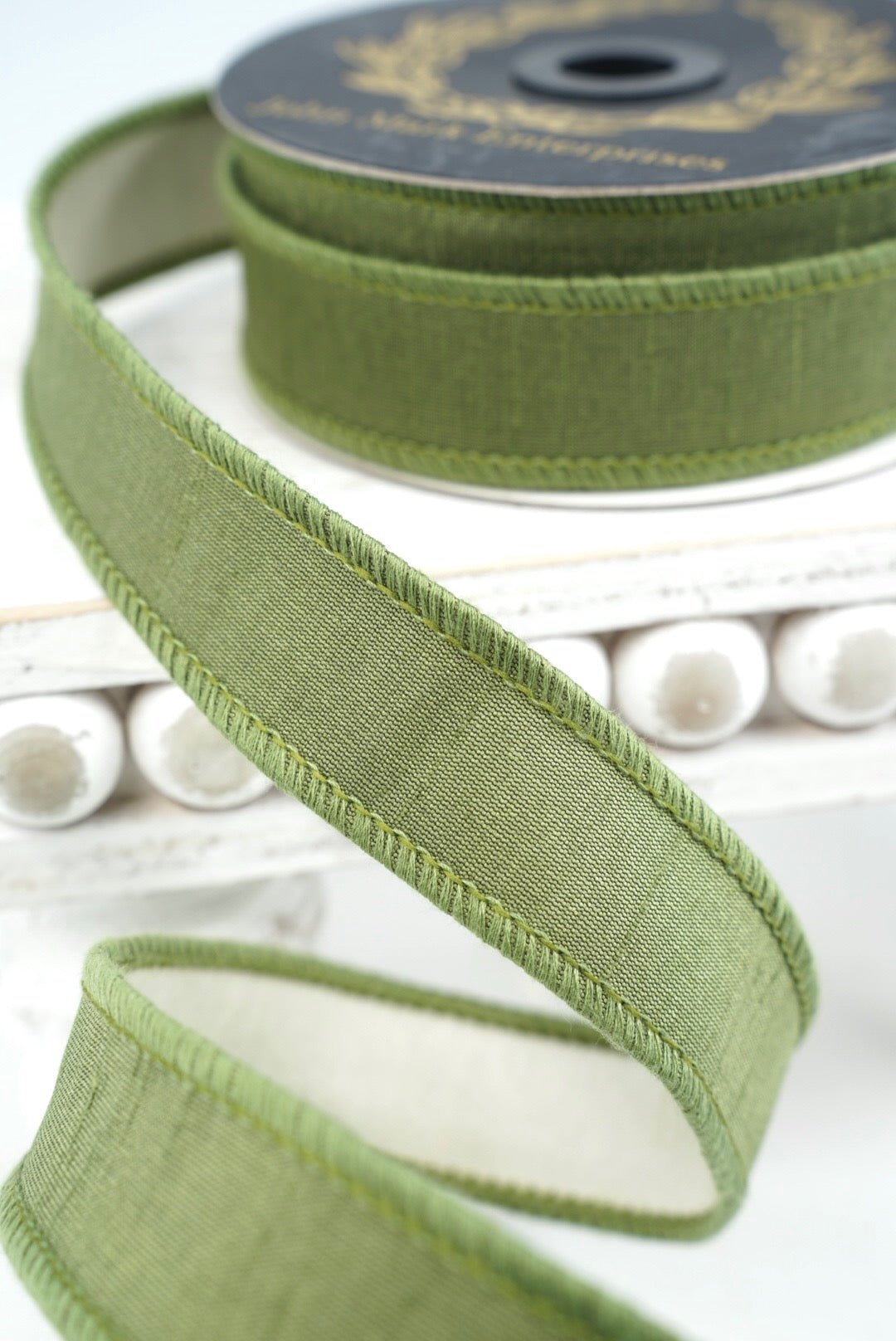 John Mark, Olive Dupion Wired Ribbon - 1" - Greenery MarketWired RibbonJME-WN25-014-OLIVE-1