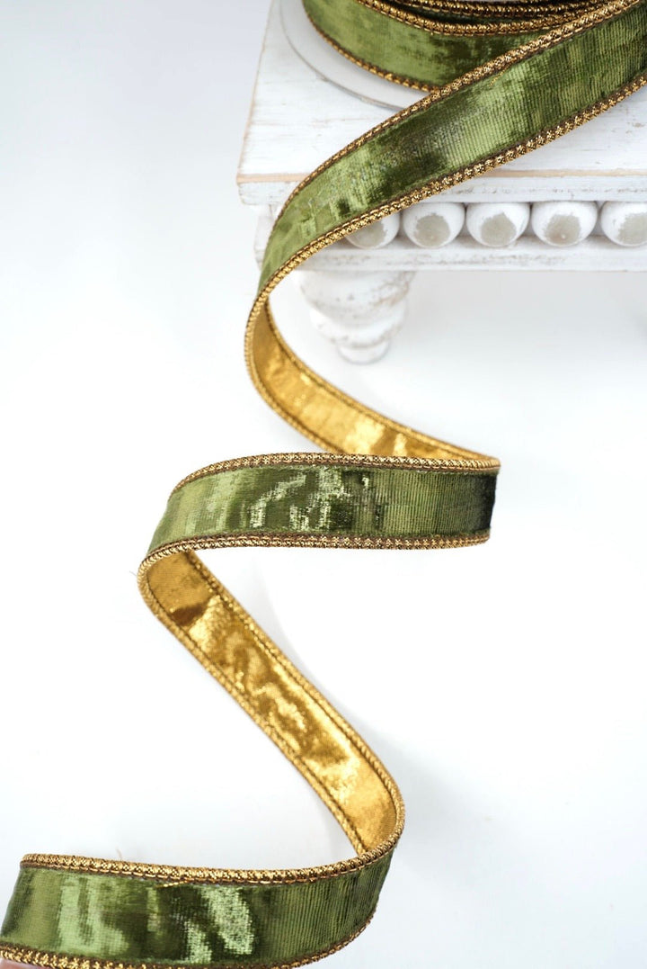 John Mark, Olive Green Smooth Velvet Dupion Wired Ribbon - 1" - Greenery MarketWired RibbonJME-WN25-003-OLIVE-1