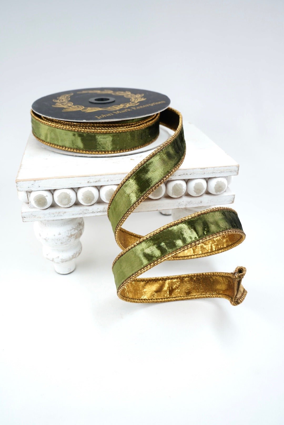 John Mark, Olive Green Smooth Velvet Dupion Wired Ribbon - 1" - Greenery MarketWired RibbonJME-WN25-003-OLIVE-1