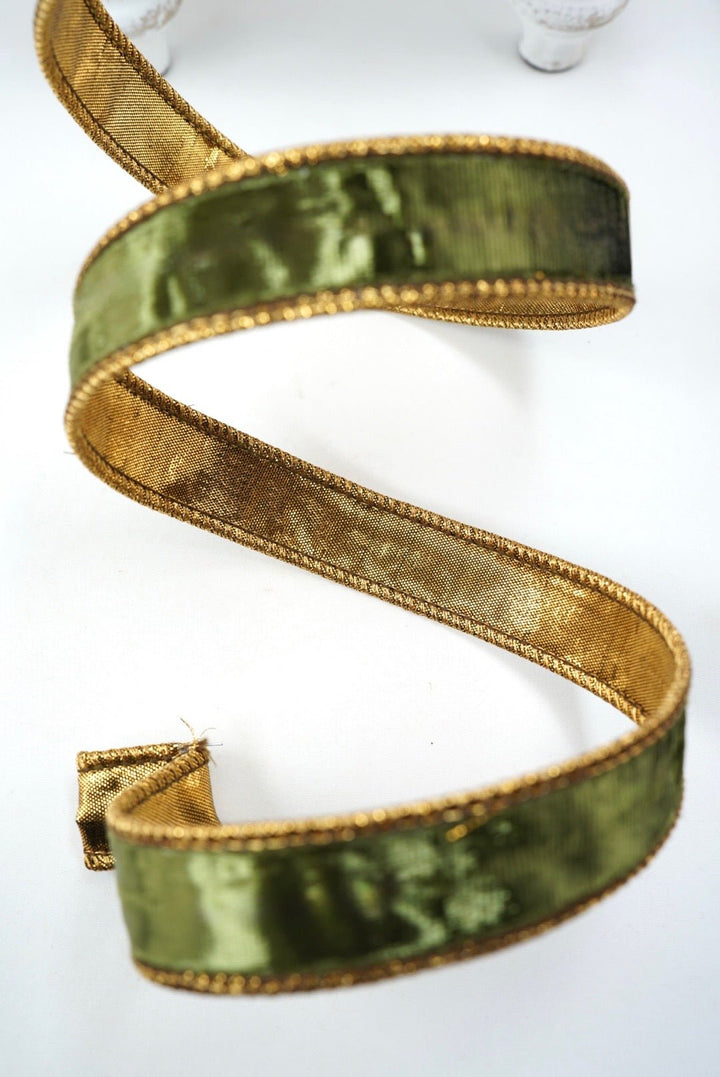 John Mark, Olive Green Smooth Velvet Dupion Wired Ribbon - 1" - Greenery MarketWired RibbonJME-WN25-003-OLIVE-1