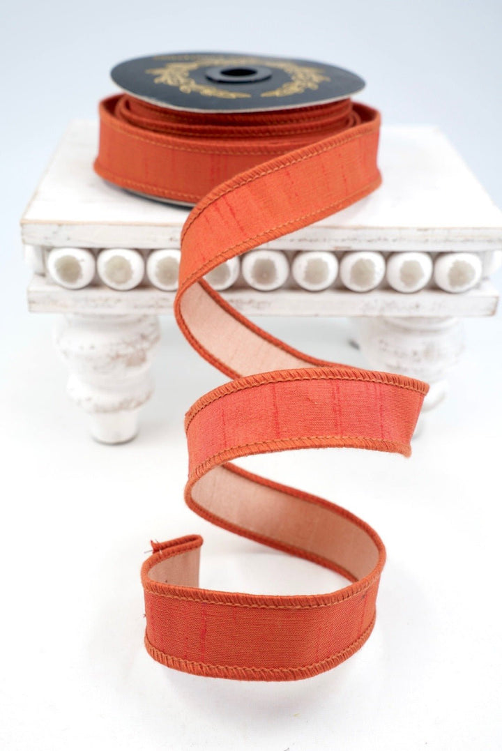 John Mark, Orange Dupion Wired Ribbon - 1" - Greenery MarketWired RibbonJME-WN25-014-ORG-1