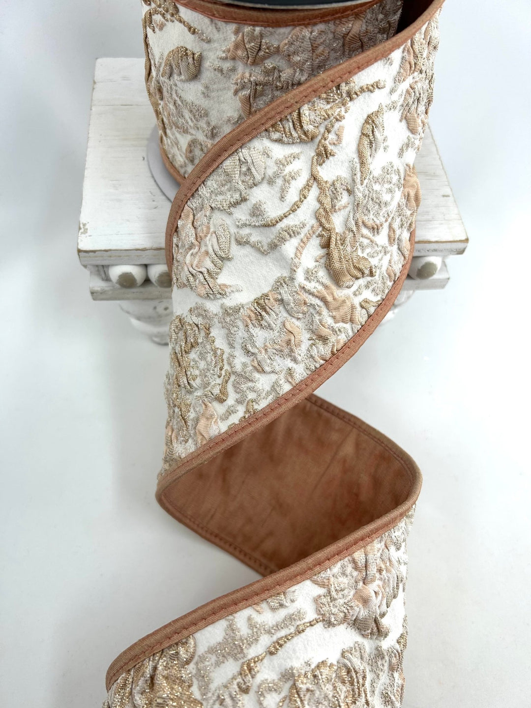John Mark, Peach Leaves, Jacquard Wired Ribbon - 4" - Greenery MarketWired RibbonJME-WN25-143-PEACH-4