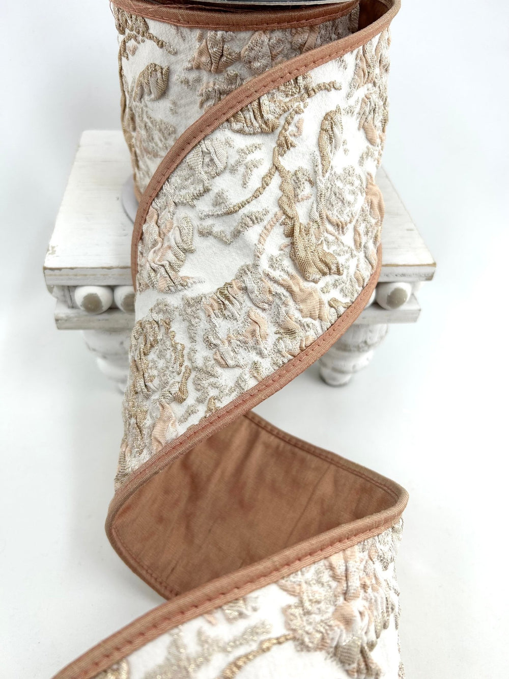 John Mark, Peach Leaves, Jacquard Wired Ribbon - 4" - Greenery MarketWired RibbonJME-WN25-143-PEACH-4