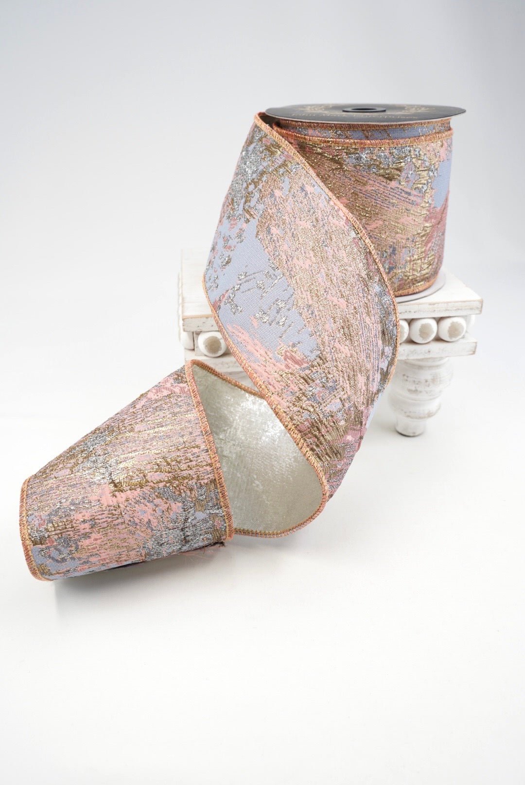 John Mark, Pink, Blue, & Gold Metallic Dupion Wired Ribbon - 4" - Greenery MarketWired RibbonJME-WN25-144-PINK-4