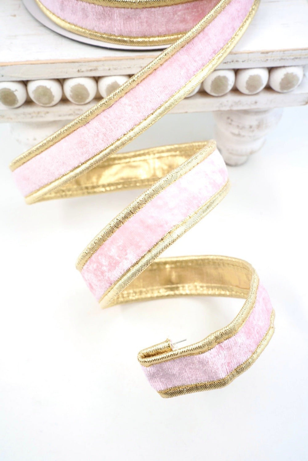 John Mark, Pink & Gold Velvet Metallic Dupion Piping Wired Ribbon - 1" - Greenery MarketWired RibbonJME-WN25-024-PINK-1