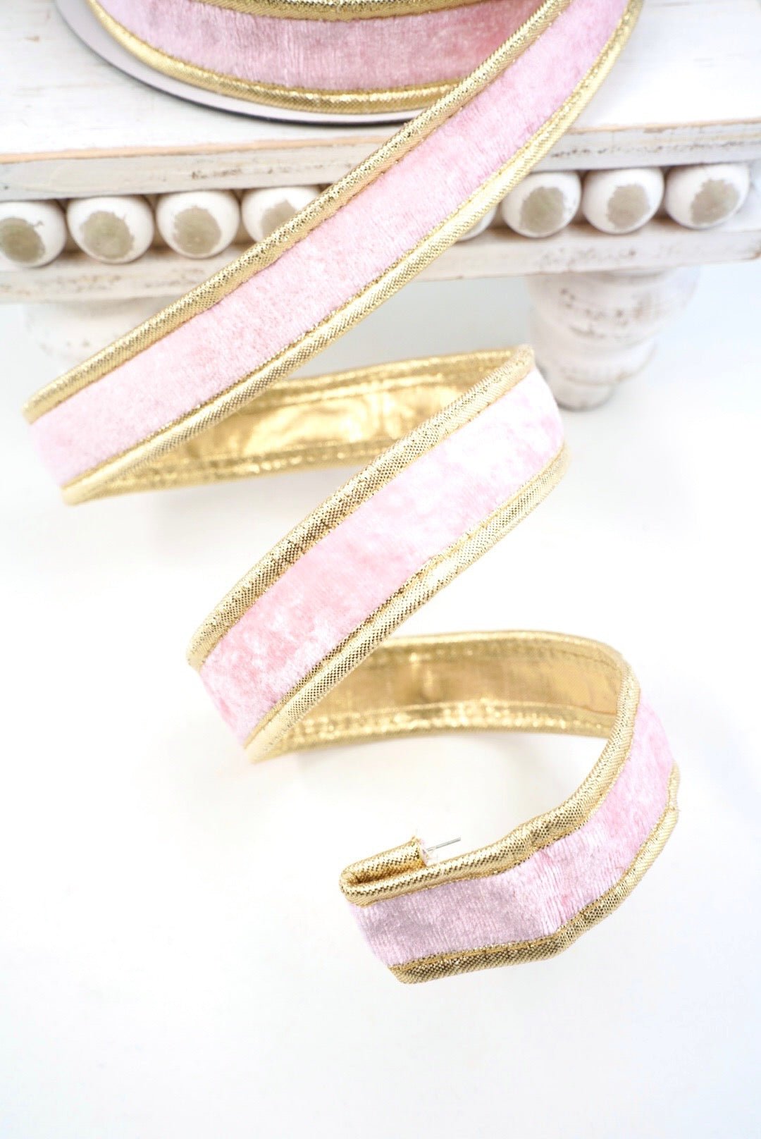 John Mark, Pink & Gold Velvet Metallic Dupion Piping Wired Ribbon - 1" - Greenery MarketWired RibbonJME-WN25-024-PINK-1