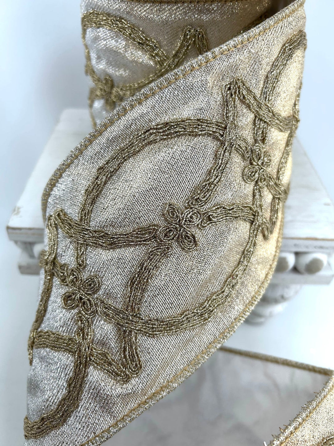 John Mark, Platinum, Raised Embroidery Splash Wired Ribbon - 4" - Greenery MarketWired RibbonJME-WN25-085-PLAT-4