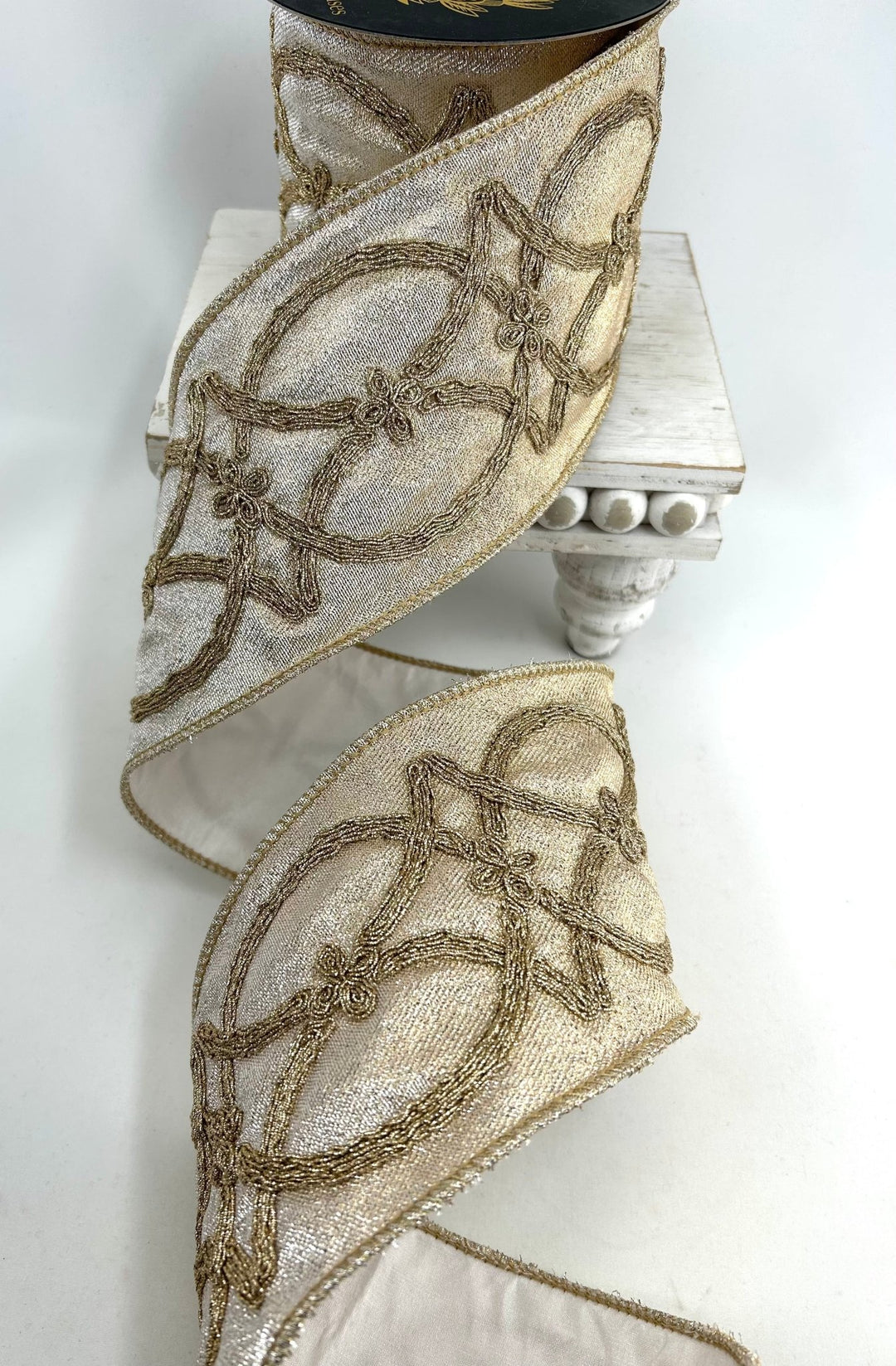 John Mark, Platinum, Raised Embroidery Splash Wired Ribbon - 4" - Greenery MarketWired RibbonJME-WN25-085-PLAT-4