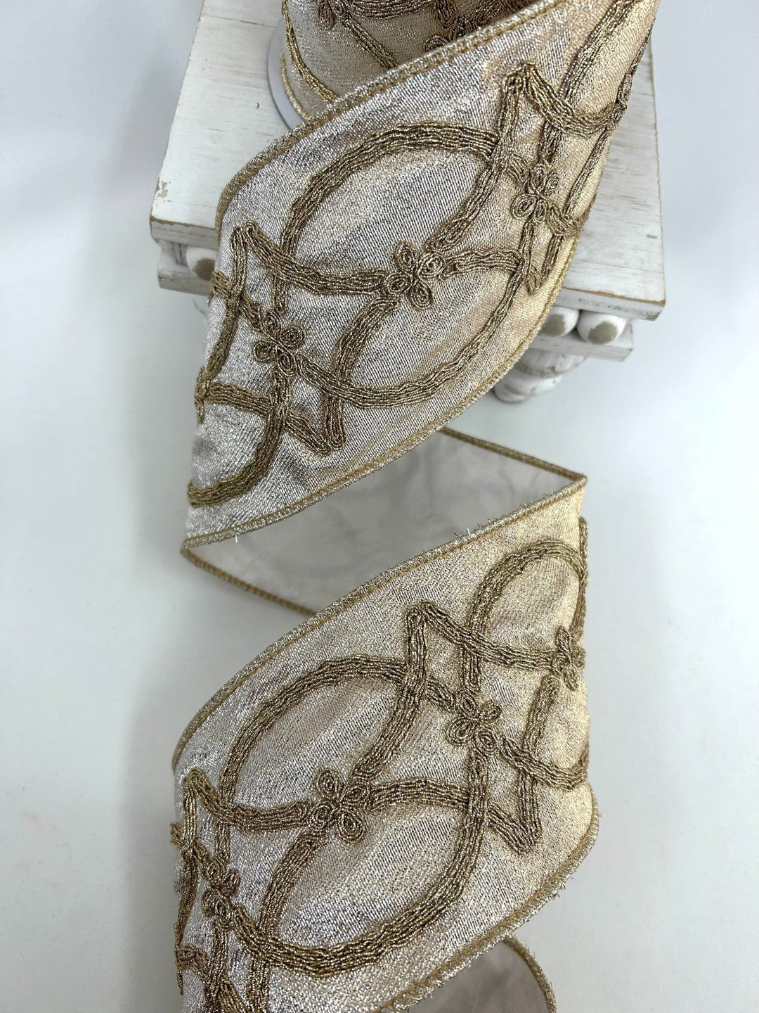 John Mark, Platinum, Raised Embroidery Splash Wired Ribbon - 4" - Greenery MarketWired RibbonJME-WN25-085-PLAT-4
