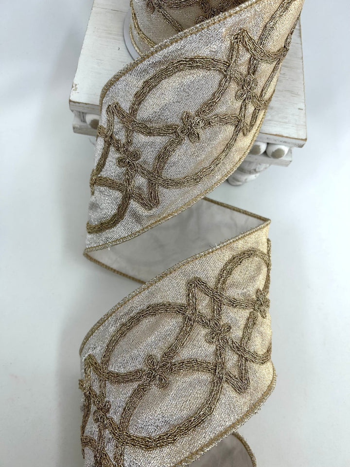 John Mark, Platinum, Raised Embroidery Splash Wired Ribbon - 4" - Greenery MarketWired RibbonJME-WN25-085-PLAT-4