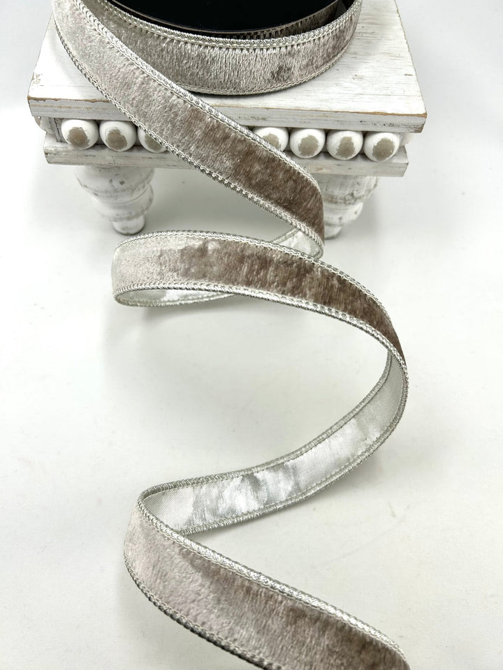 John Mark, Platinum Velvet Metallic Dupion Piping Wired Ribbon - 1" - Greenery MarketWired RibbonJME-WN25-024-PLAT-1