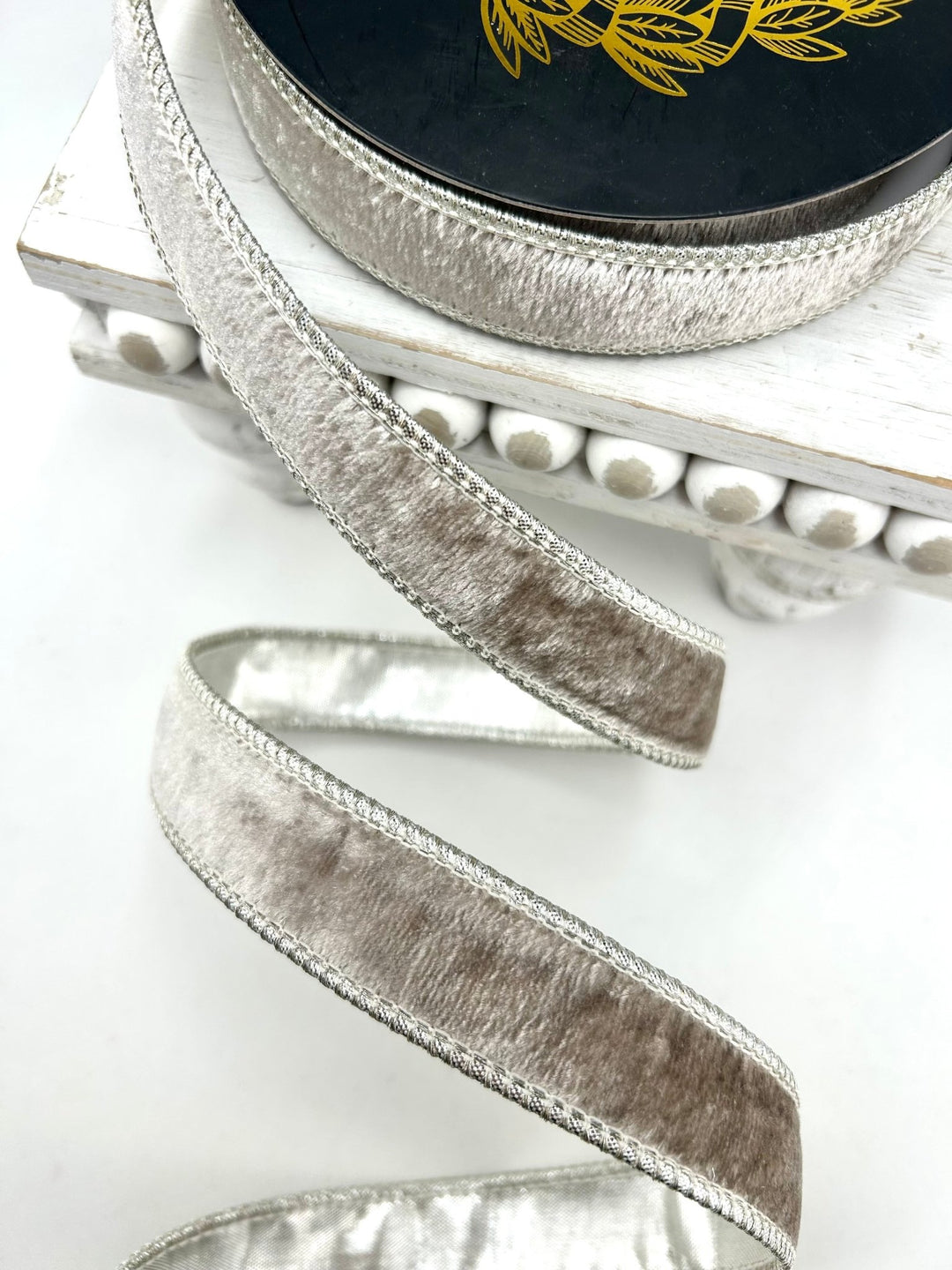 John Mark, Platinum Velvet Metallic Dupion Piping Wired Ribbon - 1" - Greenery MarketWired RibbonJME-WN25-024-PLAT-1