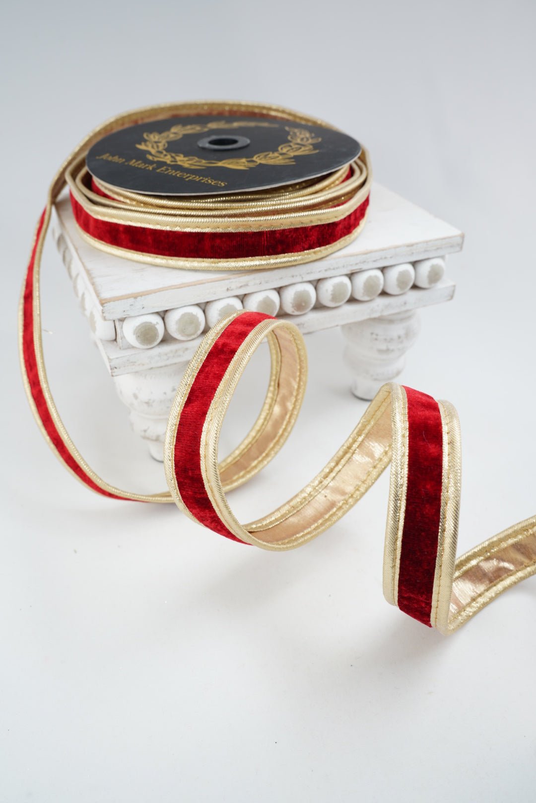 John Mark, Red & Gold Velvet Metallic Dupion Piping Wired Ribbon - 1" - Greenery MarketWired RibbonJME-WN25-024-RED-1