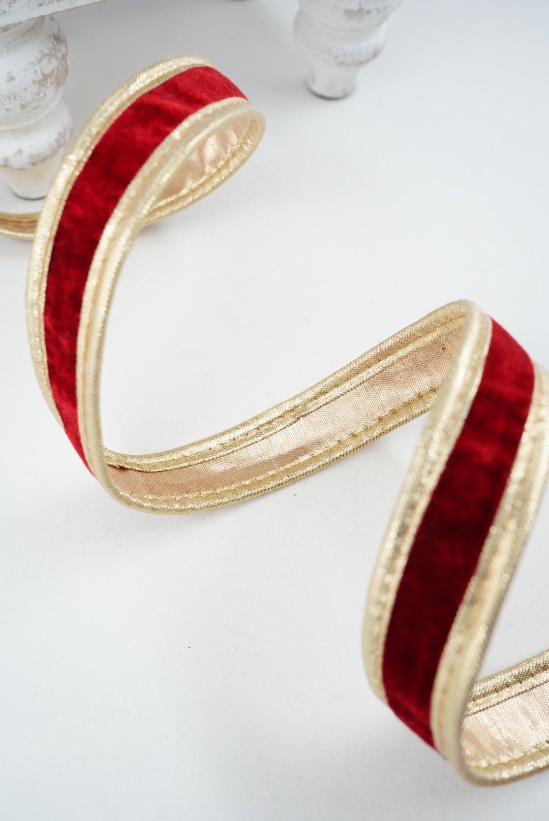 John Mark, Red & Gold Velvet Metallic Dupion Piping Wired Ribbon - 1" - Greenery MarketWired RibbonJME-WN25-024-RED-1