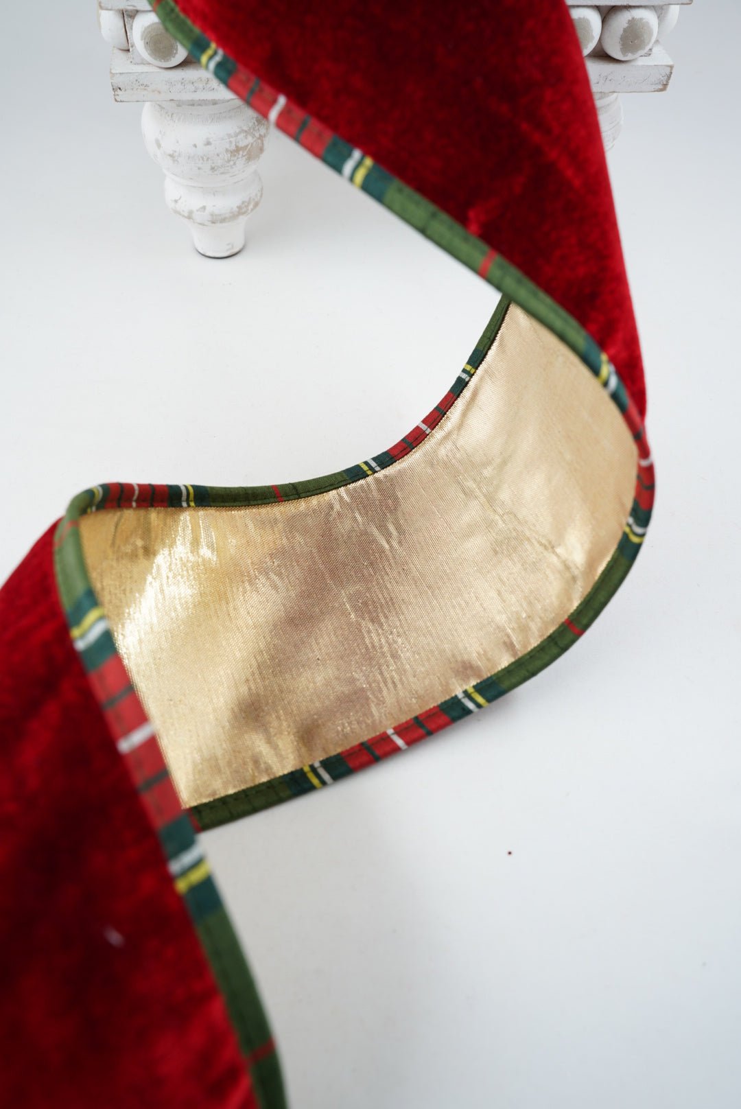 John Mark, Red Velvet And Metallic Dupion Plaid Piping Wired Ribbon - 4” - Greenery MarketWired RibbonJME-WN25-034-RED-4
