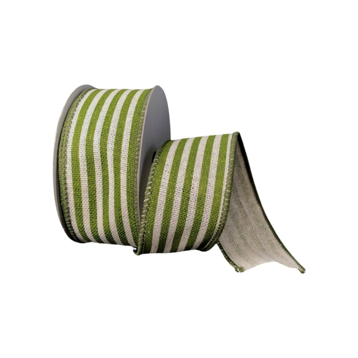 Kiwi green Cabana stripe - natural 1.5” - Greenery MarketWired ribbonQ817109 - 29