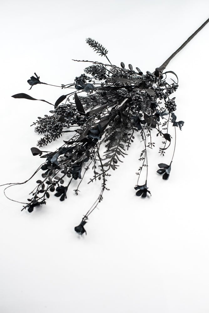 Large, Halloween Fern and berry spray - black 65267 - Greenery MarketArtificial Flora65267 - BK