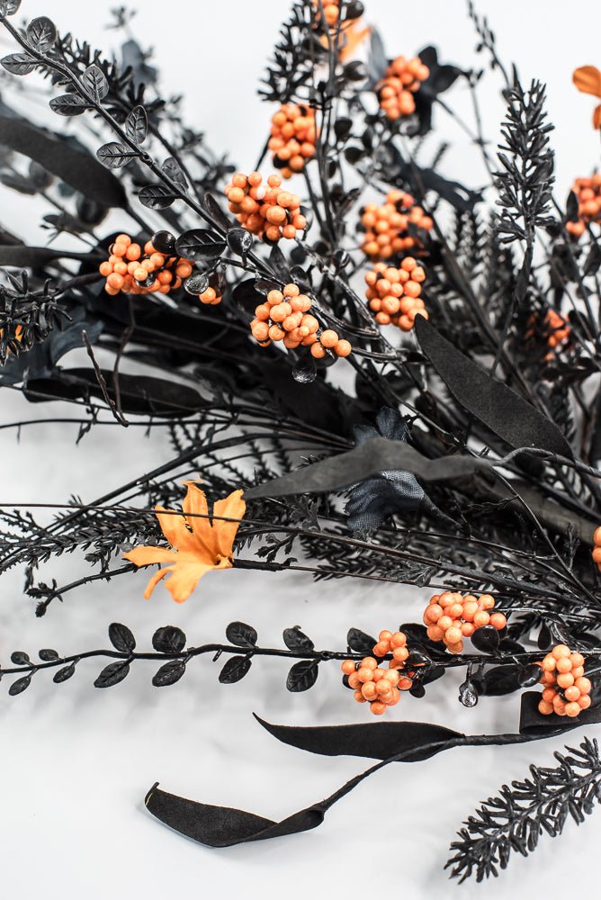 Large, Halloween Fern and berry spray - black and orange - Greenery MarketArtificial Flora65267 - BKOR
