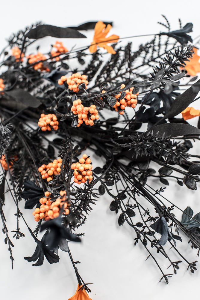 Large, Halloween Fern and berry spray - black and orange - Greenery MarketArtificial Flora65267 - BKOR