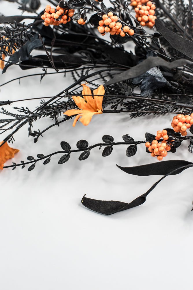 Large, Halloween Fern and berry spray - black and orange - Greenery MarketArtificial Flora65267 - BKOR