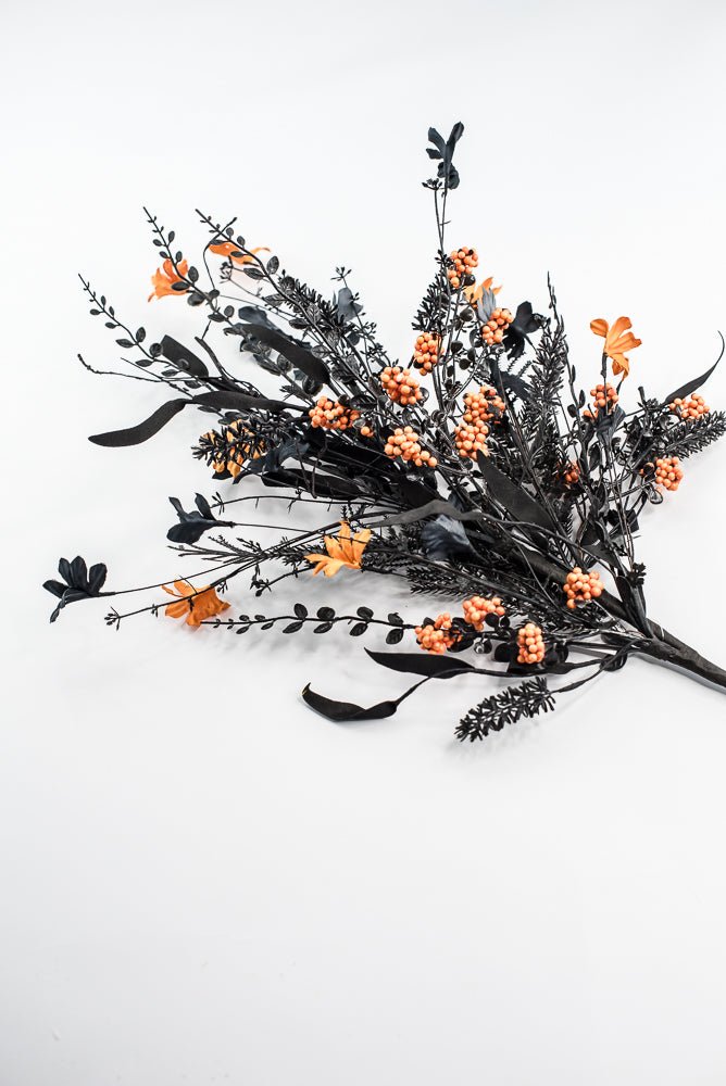 Large, Halloween Fern and berry spray - black and orange - Greenery MarketArtificial Flora65267 - BKOR