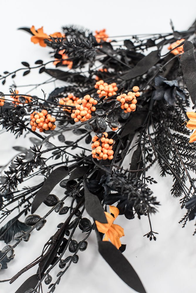Large, Halloween Fern and berry spray - black and orange - Greenery MarketArtificial Flora65267 - BKOR